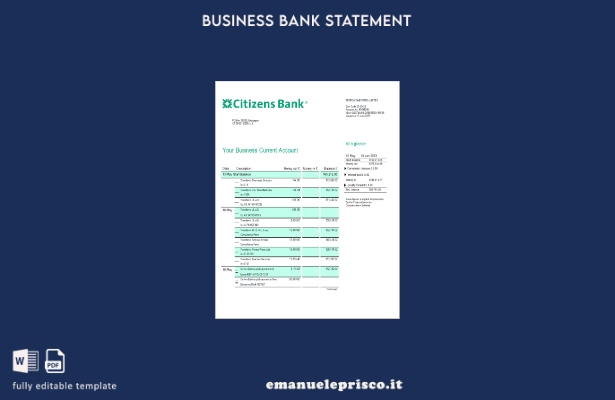 stile verificato Dichiarazione aziendale della Citizens Bank Modello Word e PDF